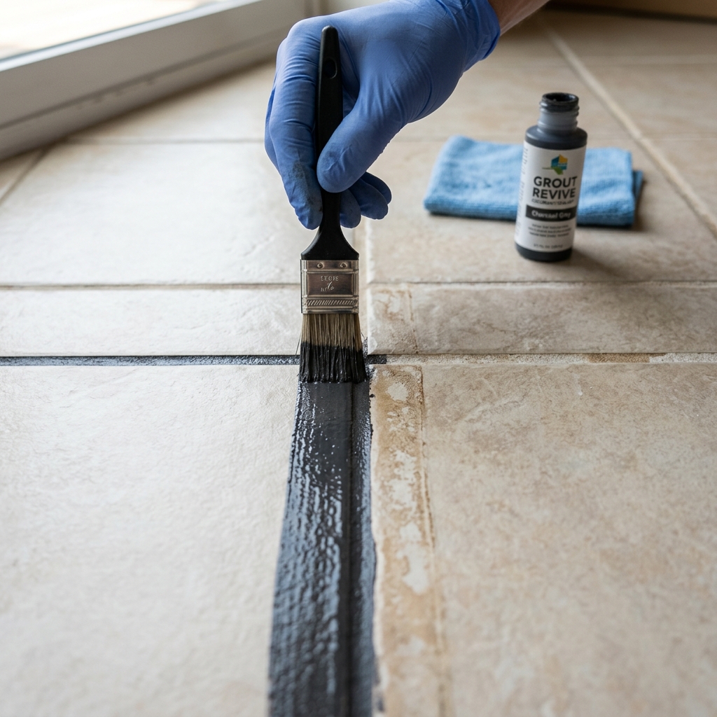 Professional grout color sealing service showing uniform grout color