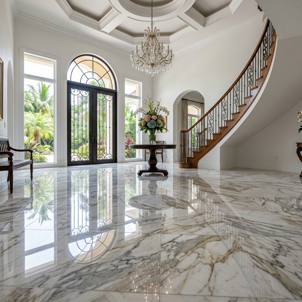 Polished natural marble floor